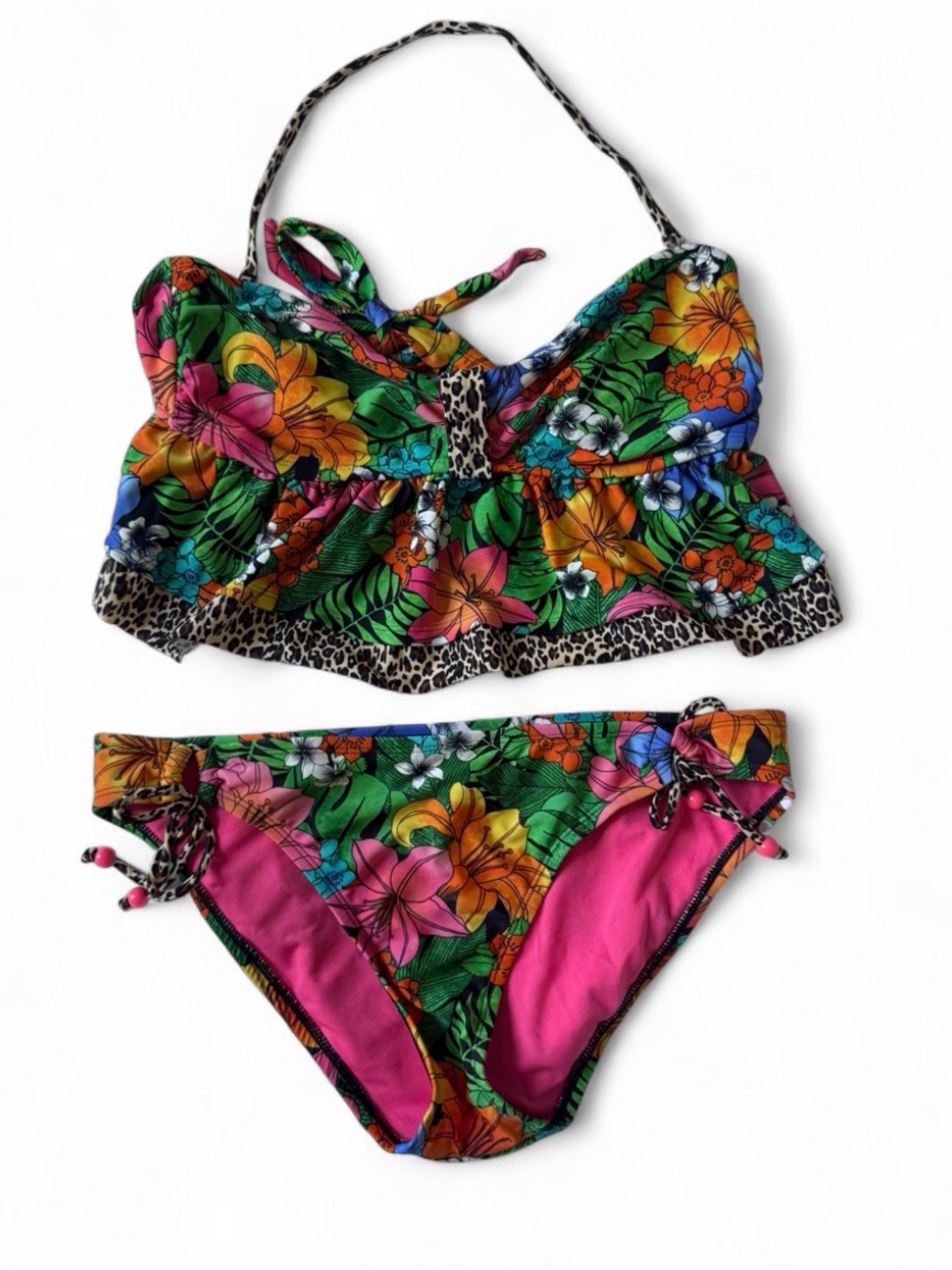 Hobie Tropical Leopard Bikini Set Size Large Y2K swimwear